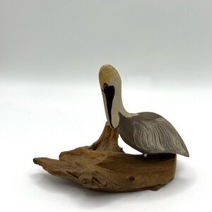 Whitton Handcarving Driftwood Statue Figurine Pelican Bird Collectible Vintage